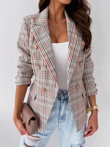 Airchics blazer carreaux double boutonnage poches élégant femme veste